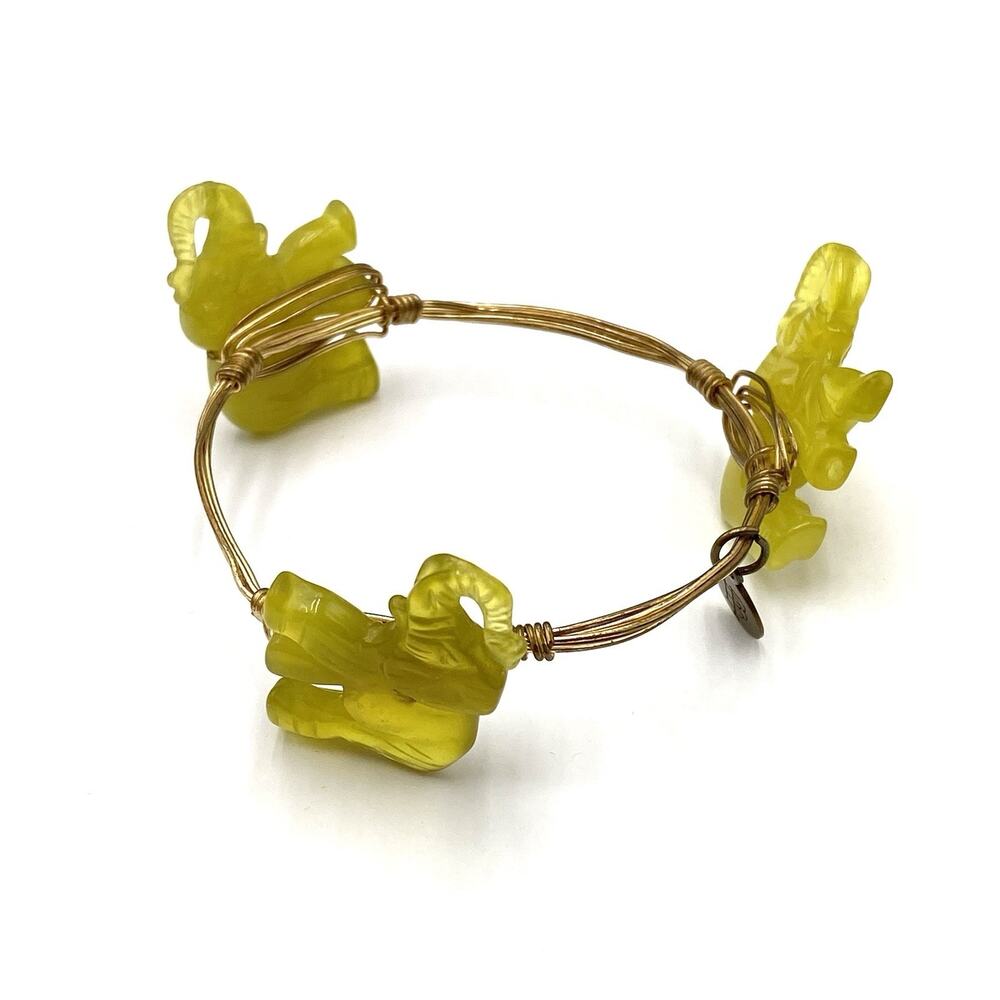 Bourbon And Boweties Bracelet Bangle Green Jade Elephants 7.25”